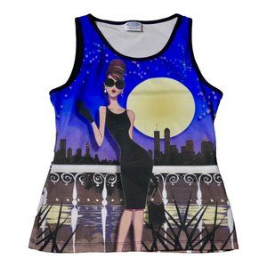 Freedom Of Action Y2K 90s Graphic Tank Top Size Medium Built In Bra